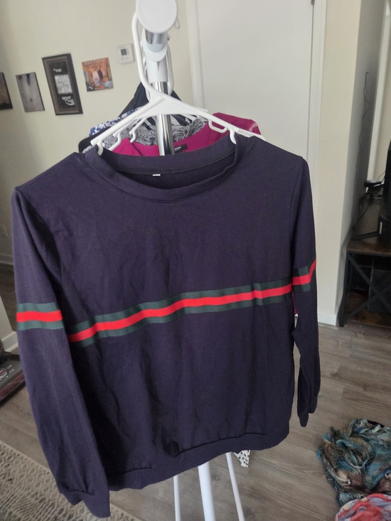 Source Unknown Tops - Source Unknown Navy Sweatshirt with Red and Green Stripes